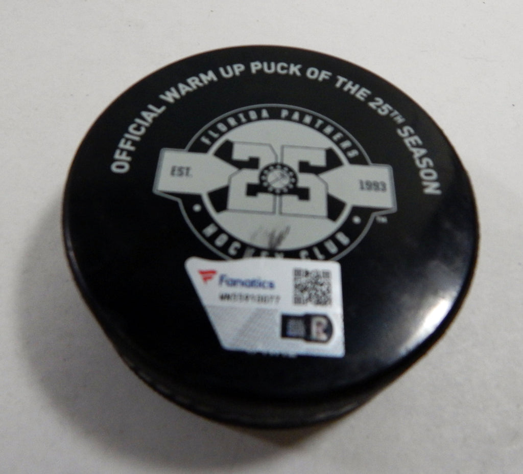 Florida Panthers Vs. Anaheim Ducks Game Used Black Warm Up Puck 377 Pic2