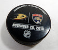 Florida Panthers Vs. Anaheim Ducks Game Used Black Warm Up Puck 377
