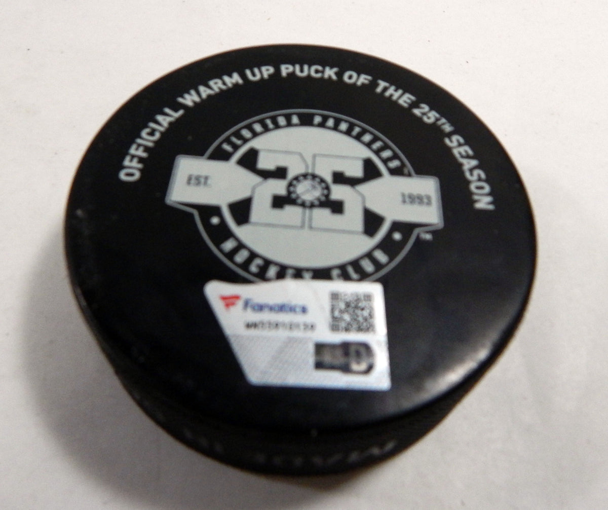 Florida Panthers Vs. Carolina Hurricanes Game Used Black Warm Up Puck DP61387 Pic2