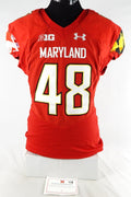 2018 Maryland Terrapins #48 Game Used Red Jersey Football NP Removed 46 298