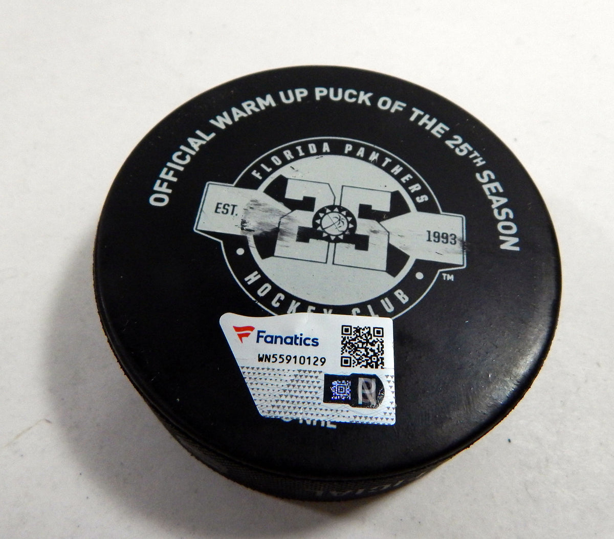 Florida Panthers Vs. Nashville Predators Game Used Black Warm Up Puck 398 Pic2