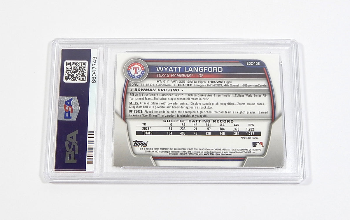 2023 Bowman Chrome Draft Sparkle Wyatt Langford RC #BDC-106 PSA 10 Pic2