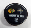2016 Florida Panthers Vs. Chicago Blackhawks Game Used Black Warm-Up Puck 414