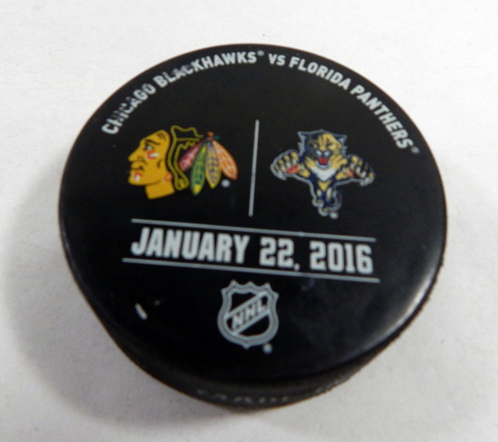 Florida Panthers Vs. Chicago Blackhawks Game Used Black Warm-Up Puck 415