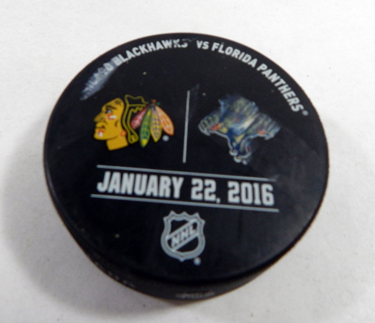 2016 Florida Panthers Vs Chicago Blackhawks Game Used Black WarmUp Puck Limit Ed