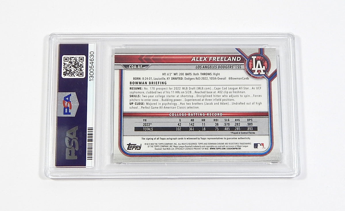 2022 Bowman Chrome Draft Pick Autograph Alex Freeland #CDA-AF PSA 9 Auto 10 Pic2
