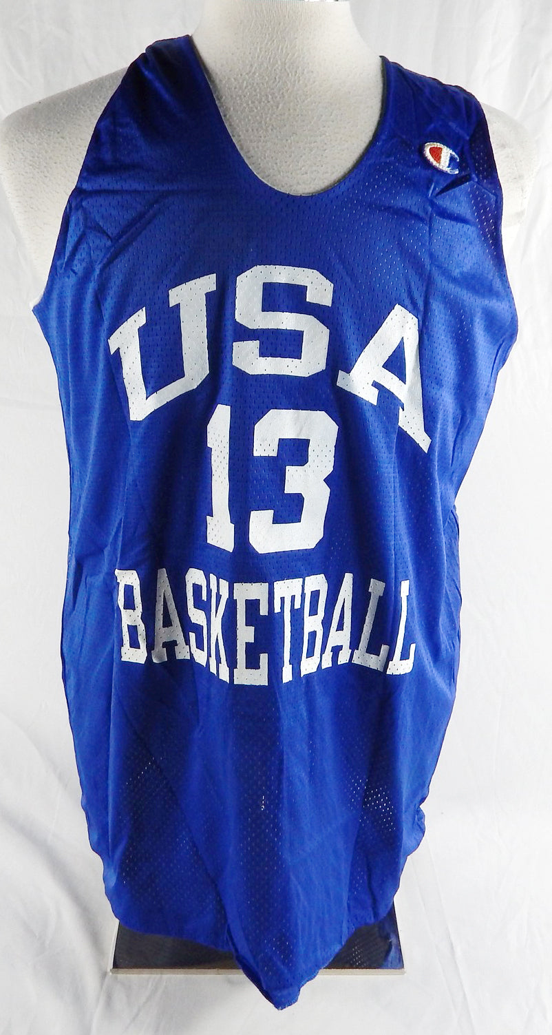 1990s Team USA Basketball #13 Game Issued Blue Practice Jersey L 849
