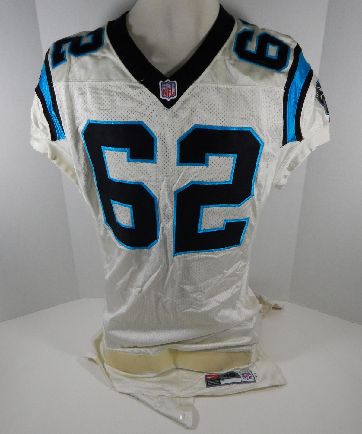 1999 Carolina Panthers Allen Mogridge #62 Game Used White Jersey DP07173 Pic2