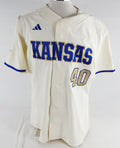 2025 Kansas Jayhawks #40 Game Used White Jersey Gold Baseball 46 648