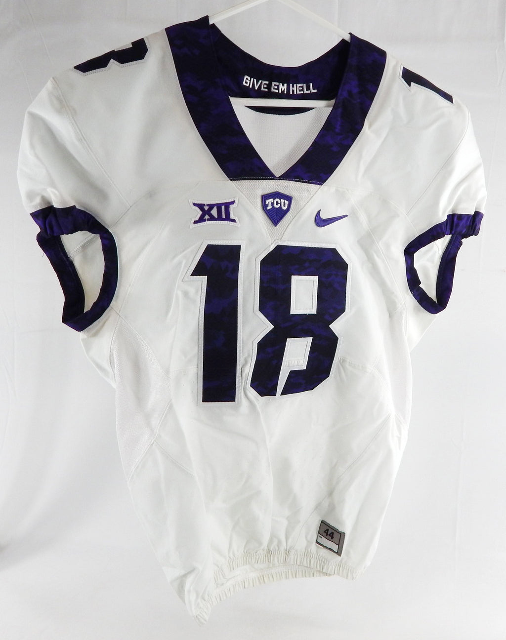 Texas Christian TCU Frogs #18 Game Used White Jersey Football NP R 44 640