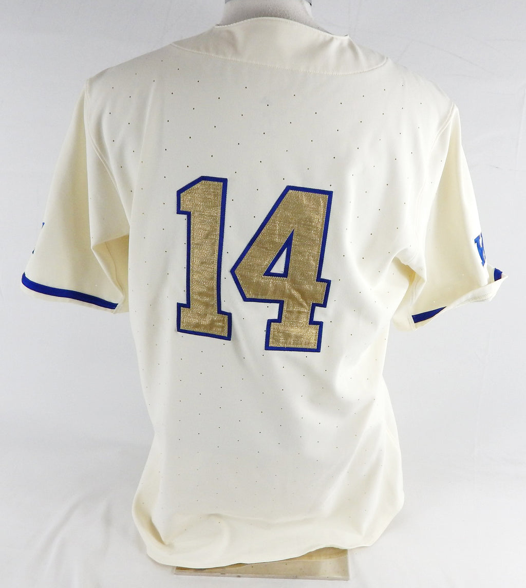2025 Kansas Jayhawks #14 Game Used White Jersey Gold Baseball 46 653 Pic2
