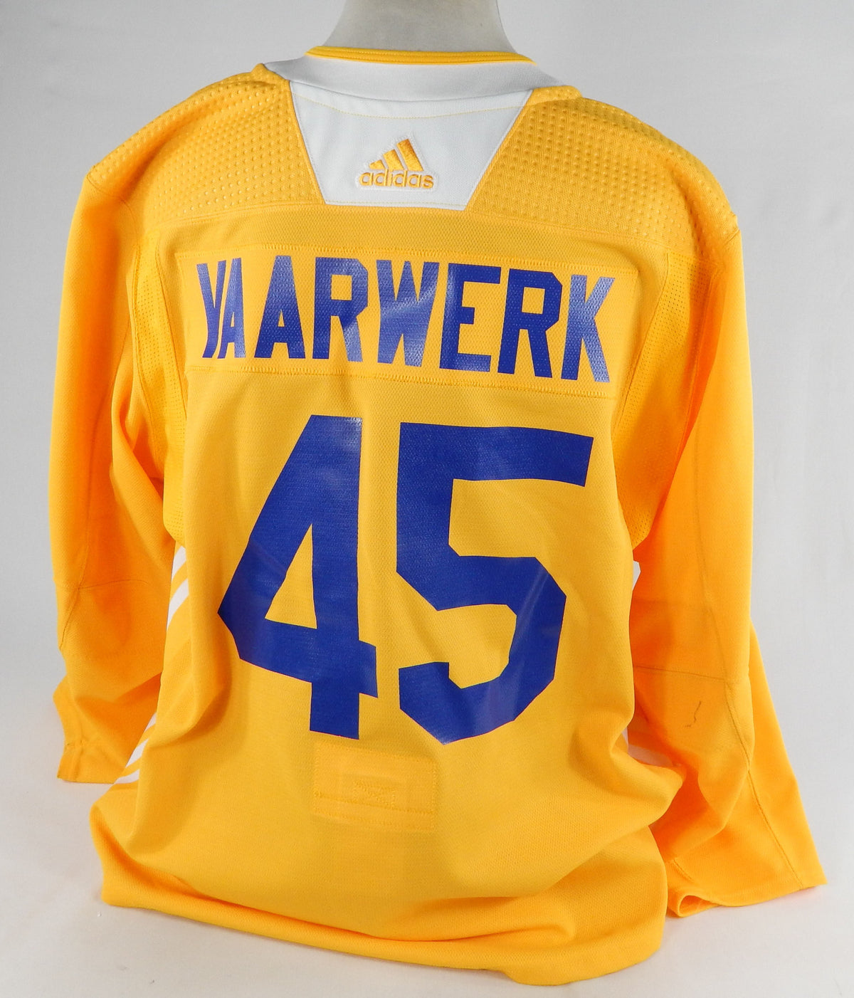 2024 Buffalo Sabres Jak Vaarwerk #45 Game Issued Pos Used Yellow Practice Jersey