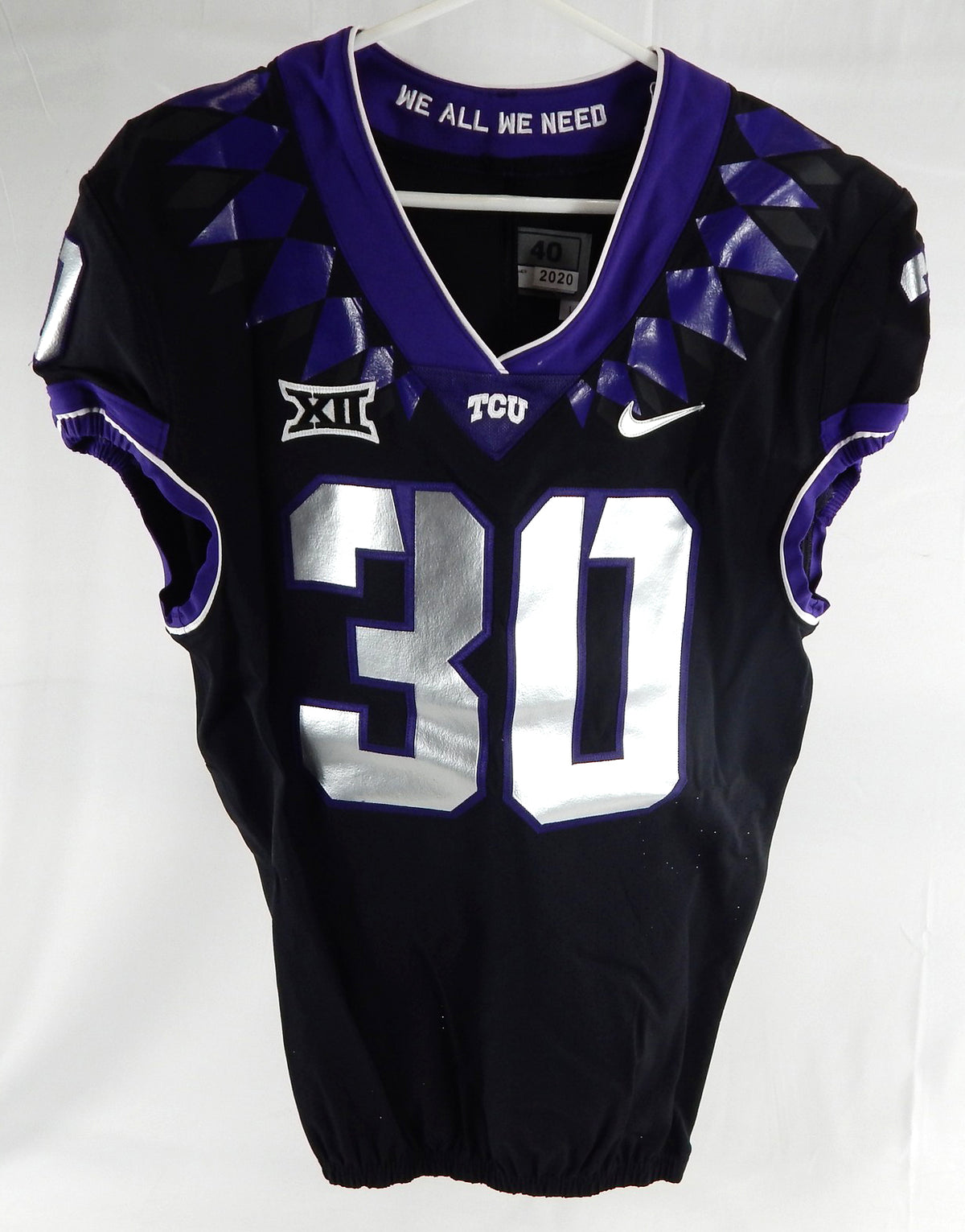 2020 Texas Christian TCU Frogs #30 Game Used White Jersey Football NP Rem 40 645