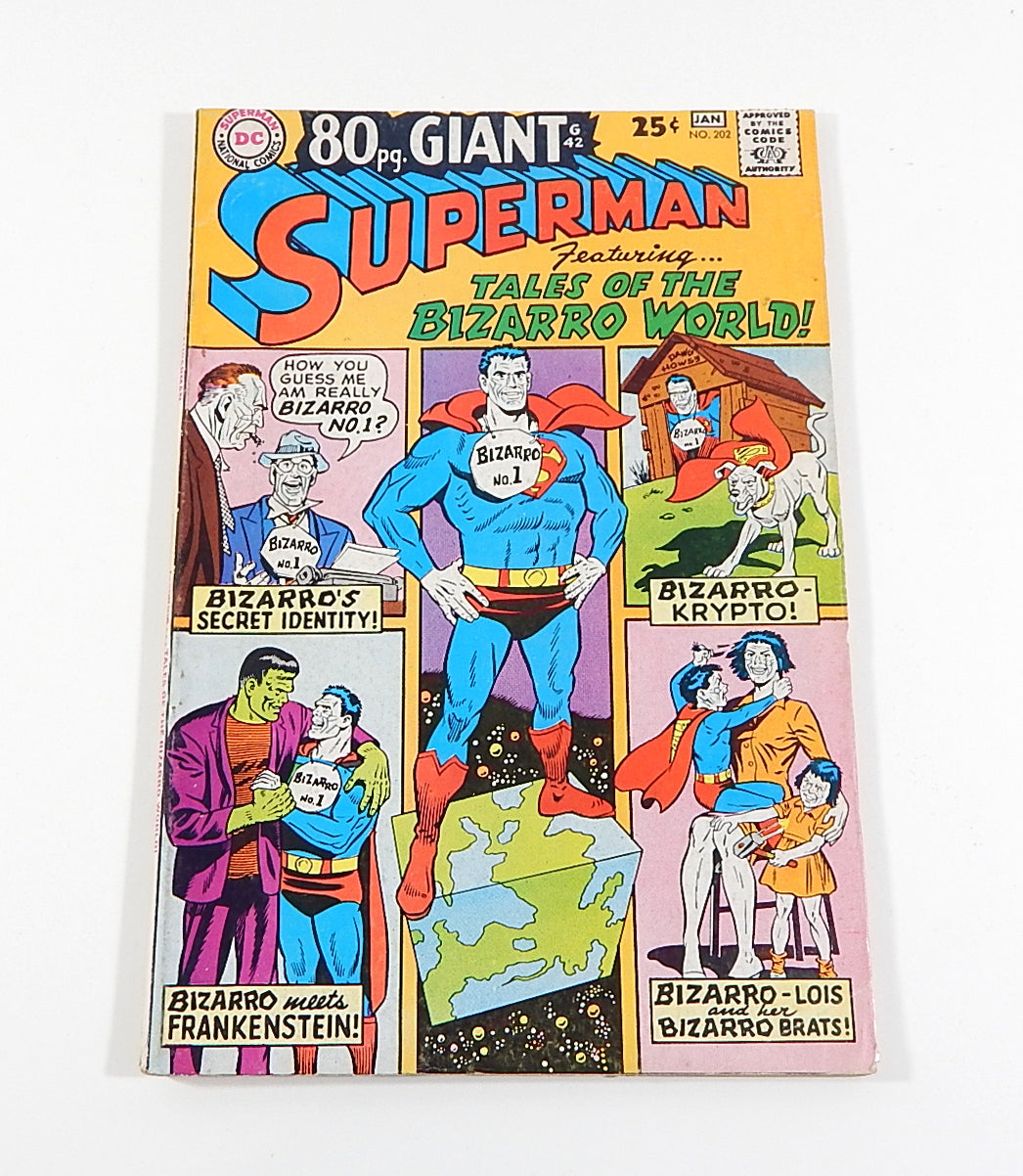 Superman #202 Silver Age Comic Book DC 1968 FN- 80-Page Giant Bizarro World