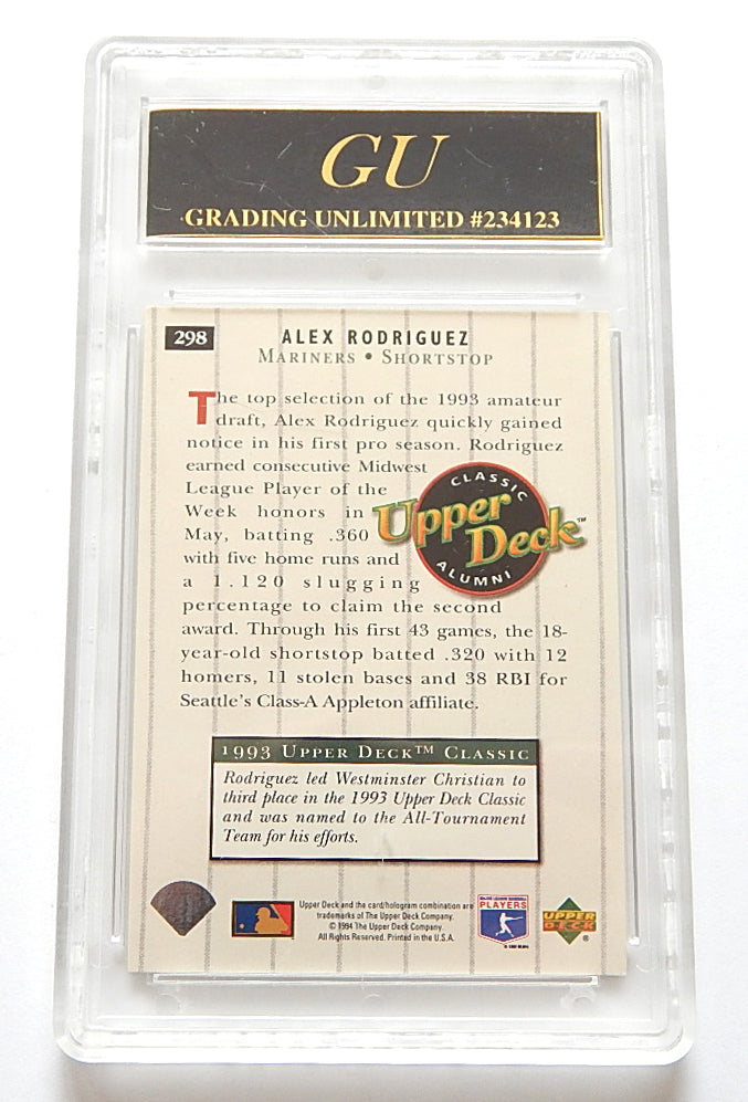 1994 Upper Deck Alex Rodriguez RC #298 Grading Unlimited 10 Pic2