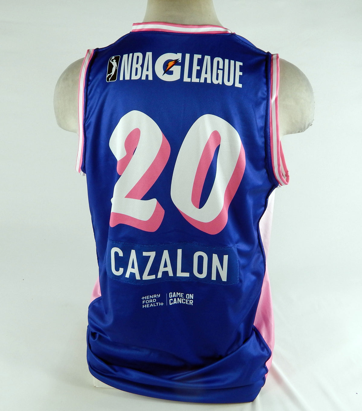 2023-24 Motor City Cruise Malcolm Cazalon #20 Game Issued Blue Jersey Breast Can Pic2