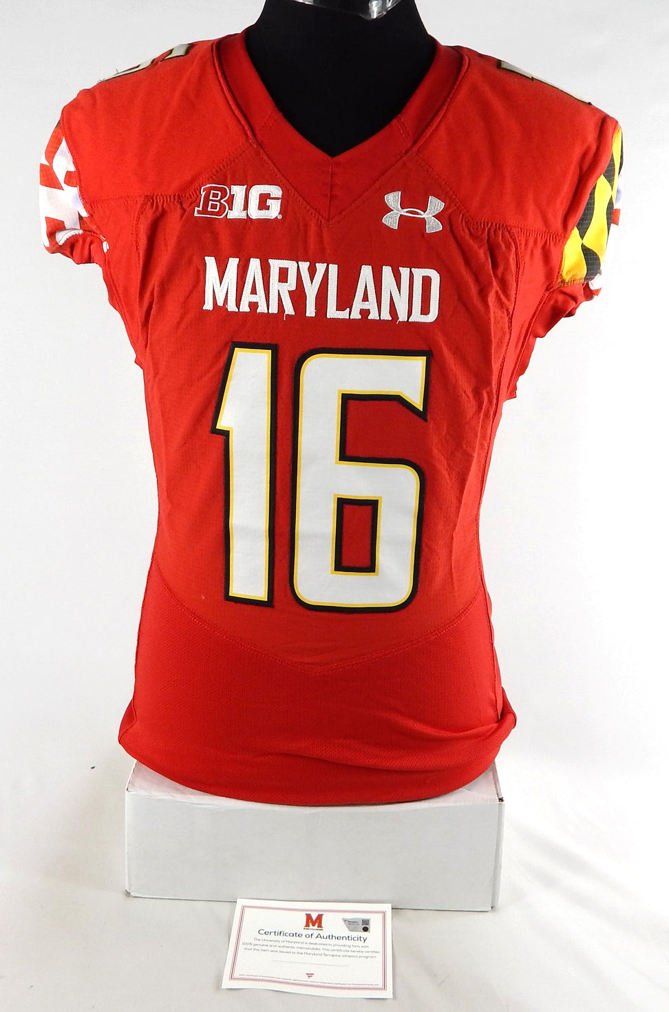 2018 Maryland Terrapins #16 Game Used Red Jersey Football NP Rem44 318