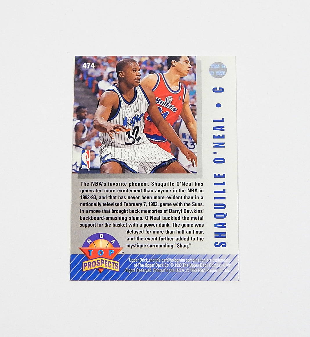 1992-93 Upper Deck Top Prospects Shaquille O'Neal RC #474 Rookie Pic2