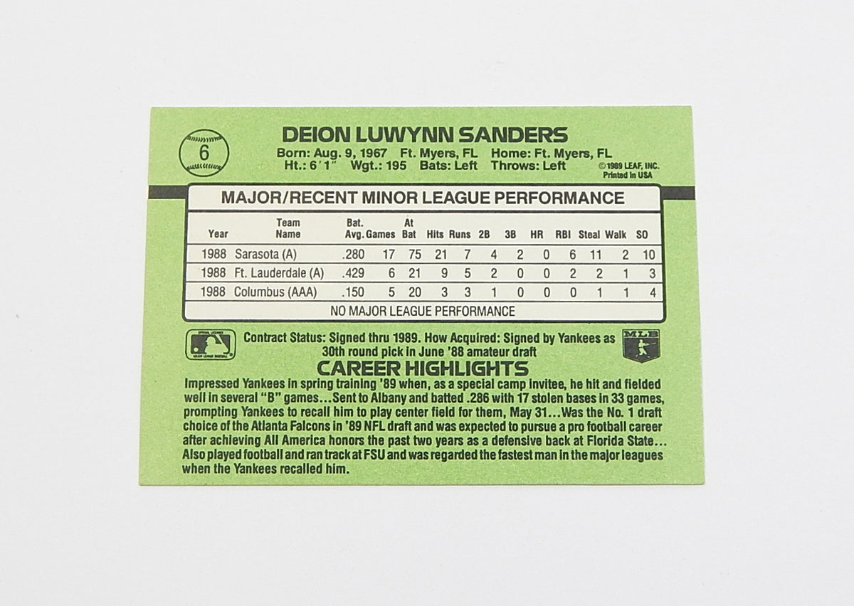 1989 Donruss The Rookies Deion Sanders RC #6 Rookie Pic2