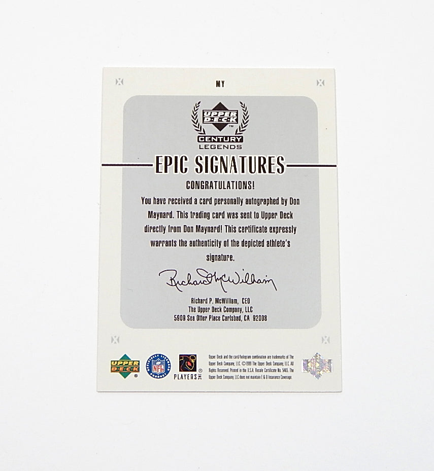 1999 Upper Deck Century Legends Epic Signatures Don Maynard #DM On Card Auto Pic2