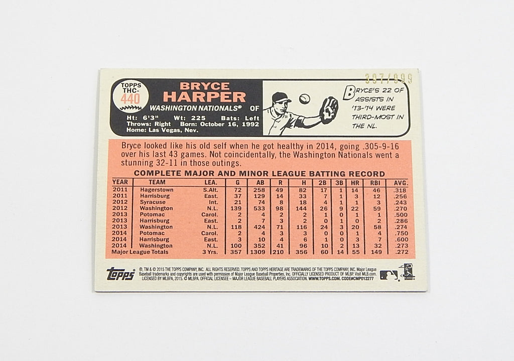 2015 Topps Heritage Chrome Bryce Harper #THC-440 #'d 397/999 Pic2