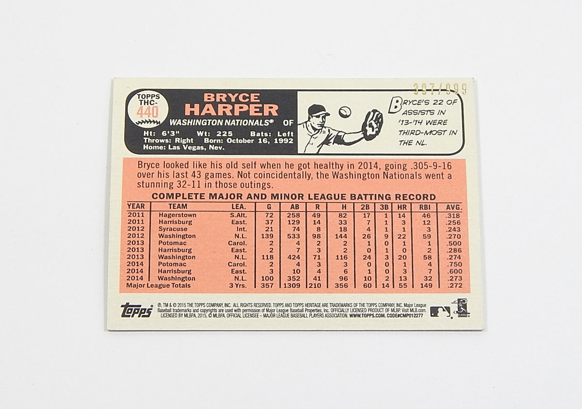 2015 Topps Heritage Chrome Bryce Harper #THC-440 #'d 397/999 Pic2