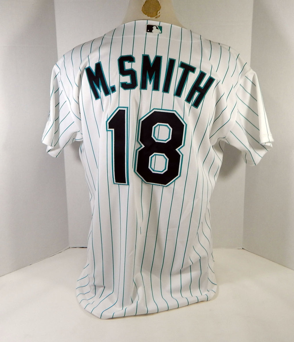 2002 Florida Marlins Mark Smith #18 Game Issued White Jersey 50 DP14322