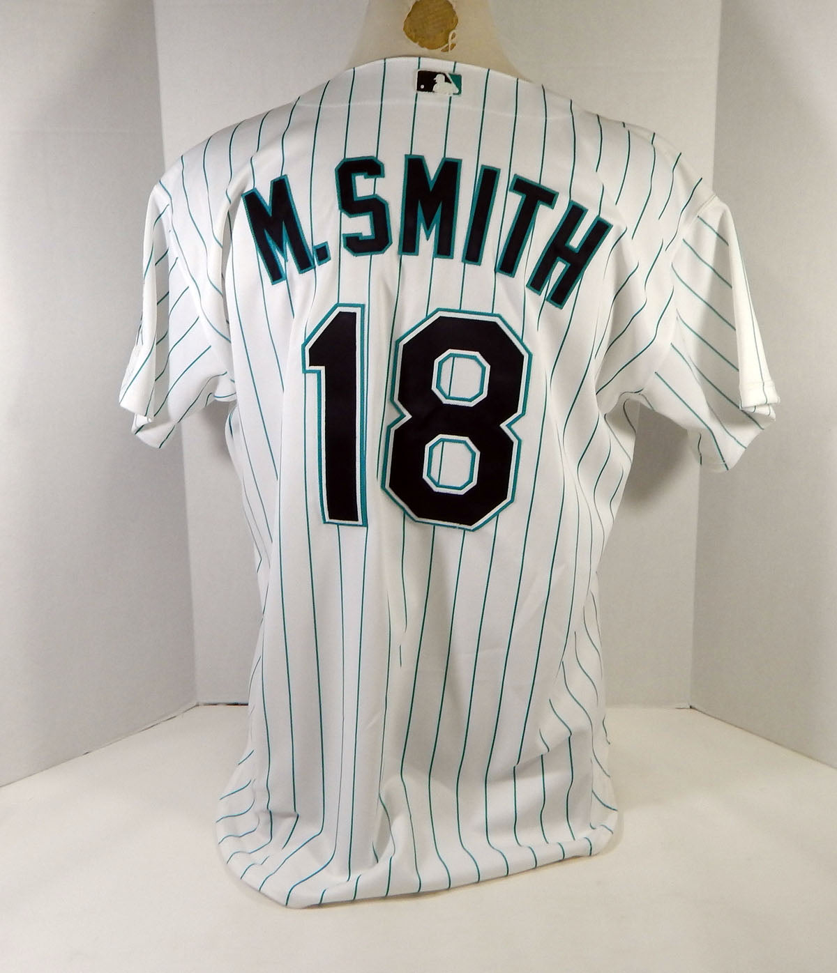 2002 Florida Marlins Mark Smith #18 Game Issued White Jersey 50 DP14322