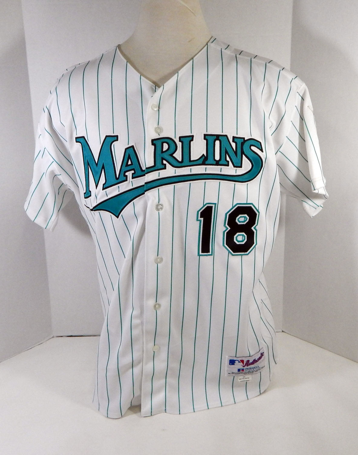 2002 Florida Marlins Mark Smith #18 Game Issued White Jersey 50 DP14322 Pic2