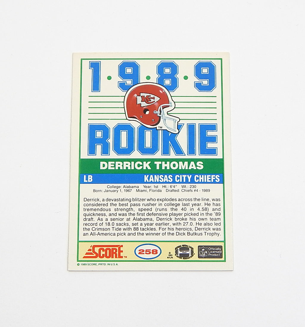1989 Score Derrick Thomas RC #258 Rookie Pic2
