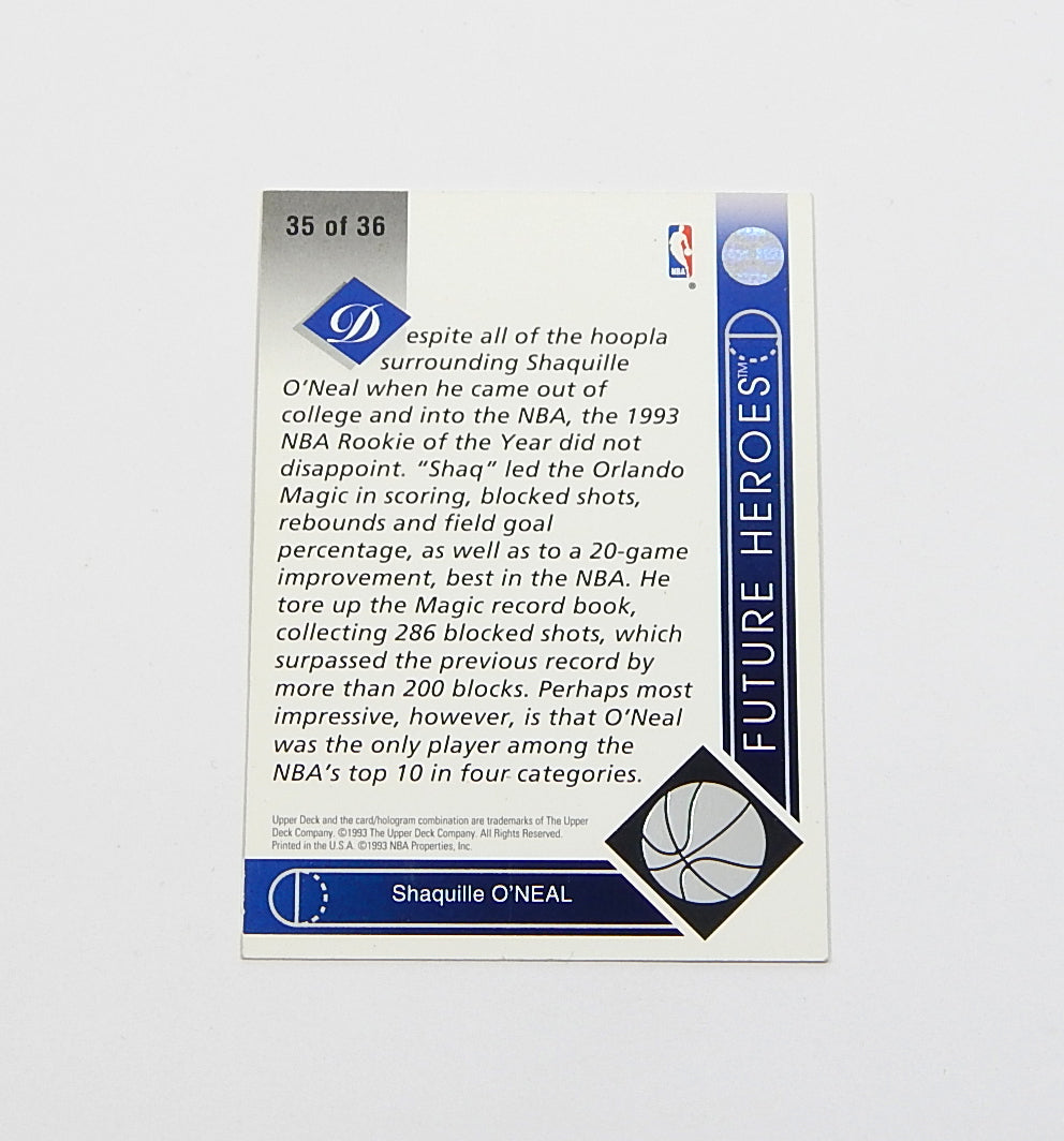 1993-94 Upper Deck Future Heroes Shaquille O'Neal #35 2nd Year Pic2