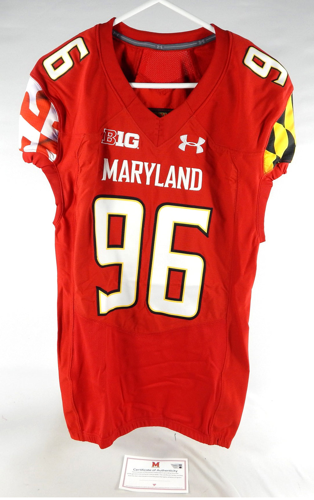 2020 Maryland Terrapins #96 Game Used Red Jersey Football NP Rem 42 332