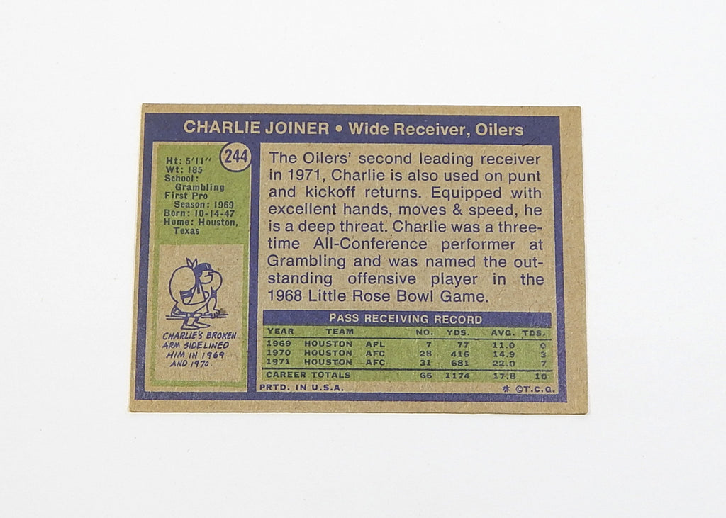 1972 Topps Charlie Joiner RC #244 Rookie Pic2