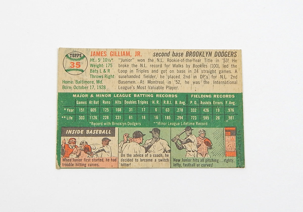 1954 Topps Junior Gilliam #35 Dodgers Poor Pic2