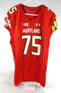 2018 Maryland Terrapins #75 Game Used Red Jersey Football NP Removed 48 338