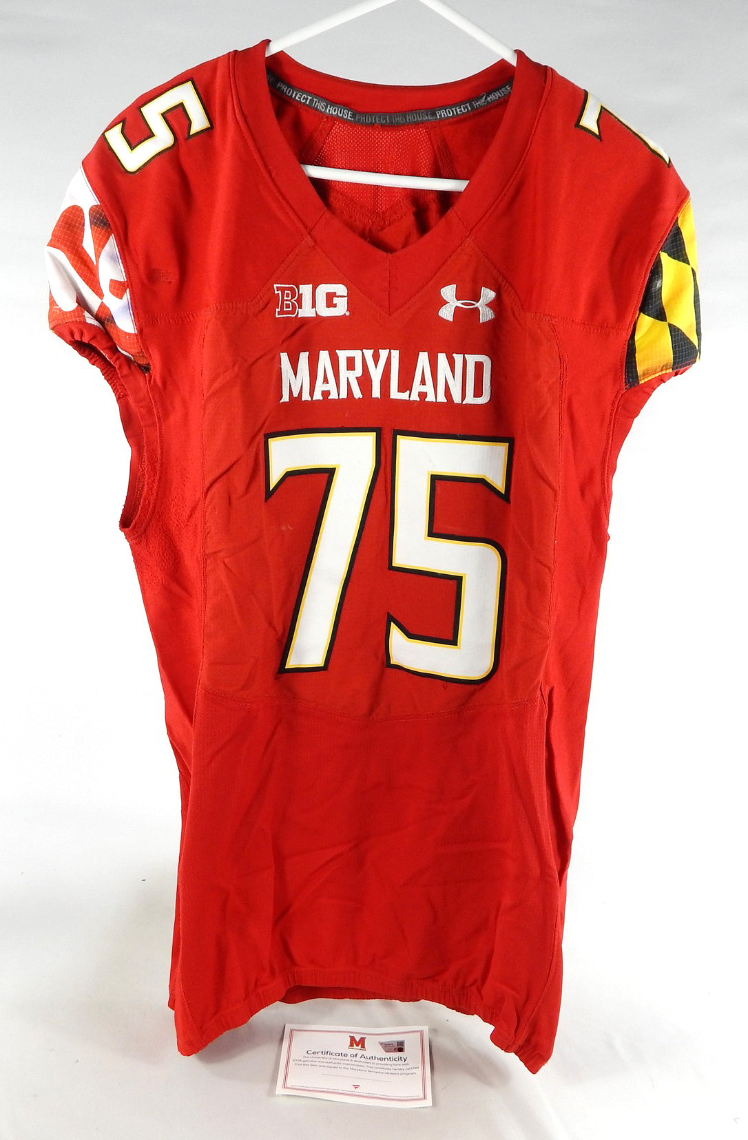 2018 Maryland Terrapins #75 Game Used Red Jersey Football NP Removed 48 338