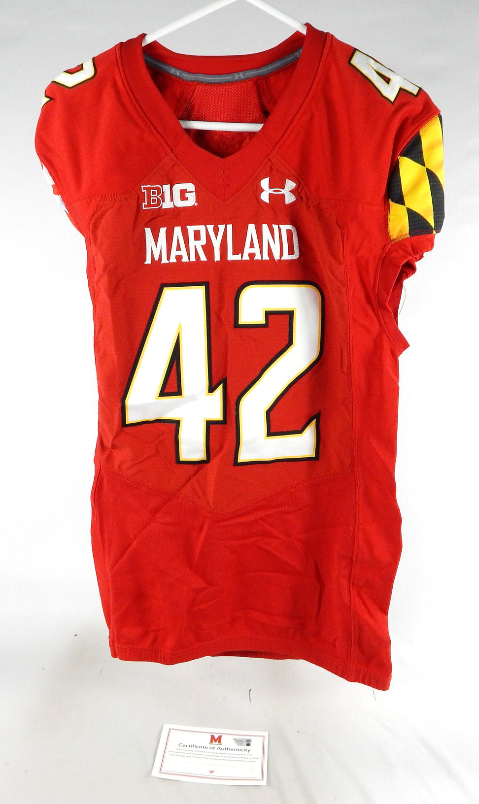 2019 Maryland Terrapins #42 Game Used Red Jersey Football NP Rem 44 346