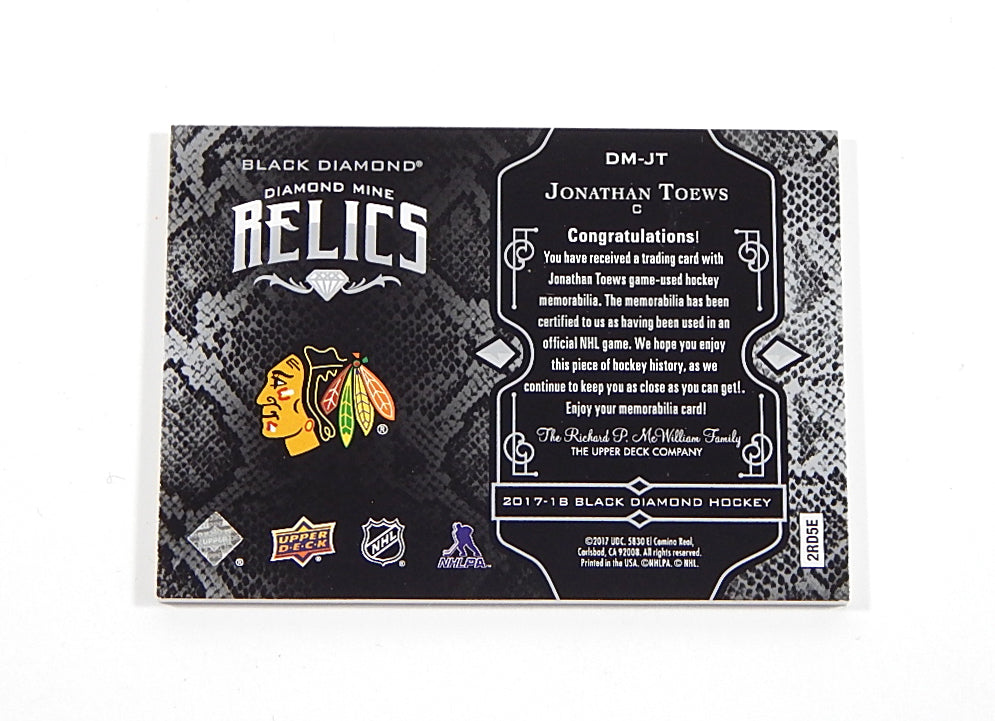 2017-18 Black Diamond Mine Relics Jonathan Toews #DM-JT Worn Jersey /299 Pic2