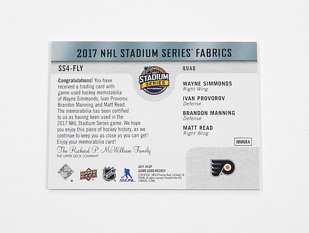 2017-18 SP Game Used Stadium Quad Fabric Simmonds / Manning / Provorov / Read Pic2
