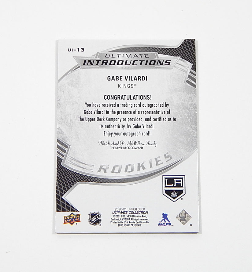 2020-21 Ultimate Collection Introductions Autographs Gabe Vilardi RC Rookie Auto Pic2