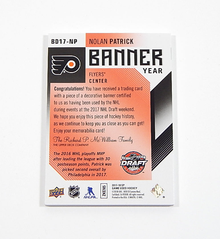 2017-18 SP Game Used Banner Year Draft '17 Nolan Patrick RC #BD17-NP Jersey Pic2