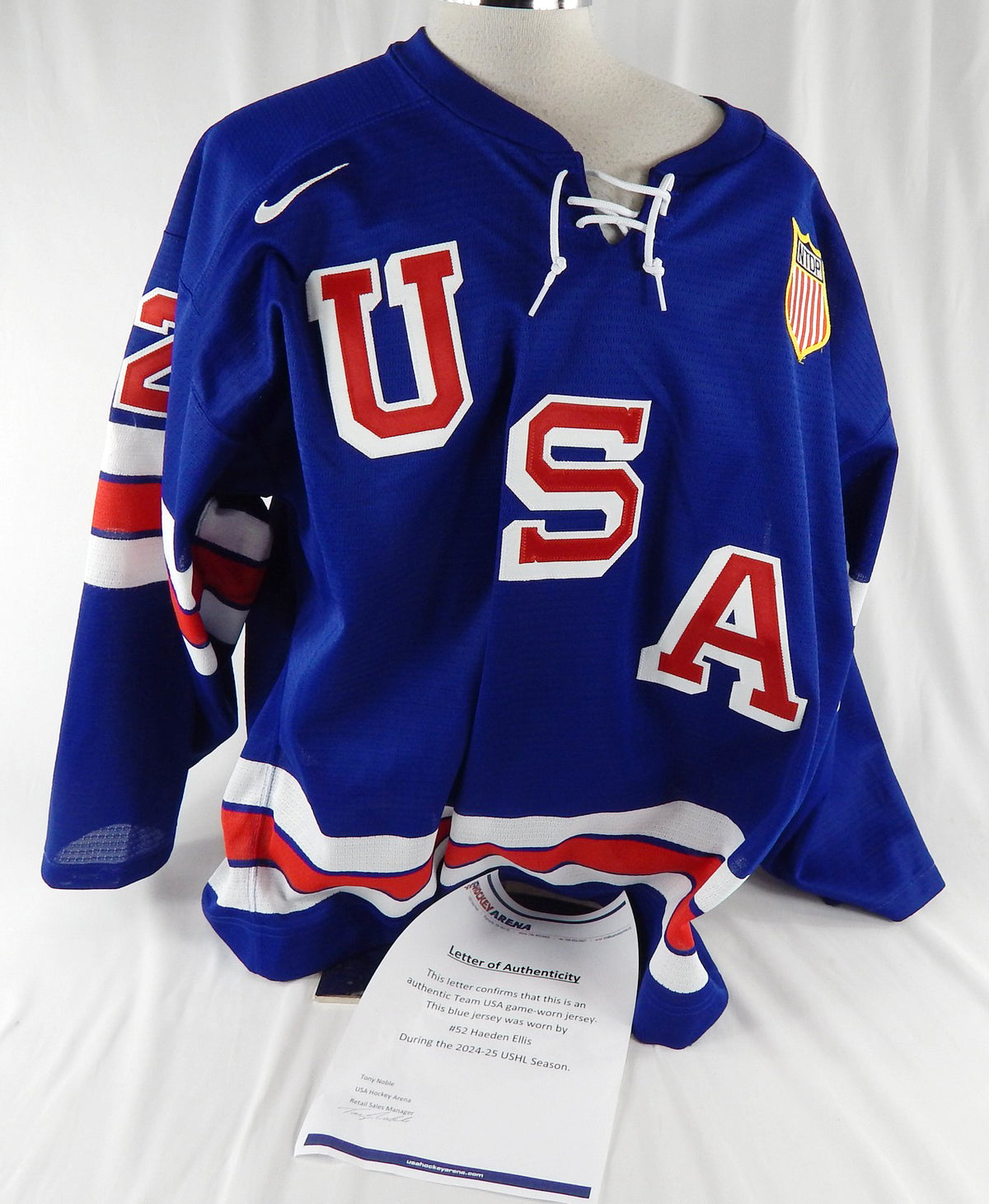 2024-25 Team USA Hockey NTDP Haeden Ellis #52 Game Used Blue Jersey 56 263