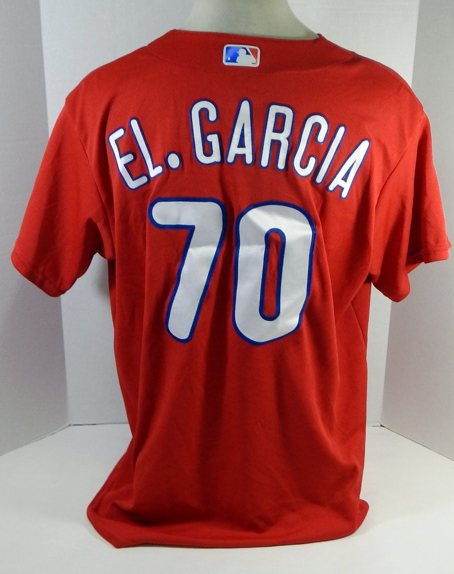 Philadelphia Phillies Elniery Garcia #70 Game Used Red Jersey Ext ST BP XL 826
