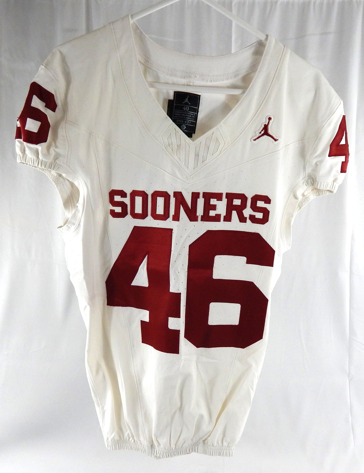 2022 Oklahoma Sooners #46 Game Used White Jersey Football NP Rem 40 137