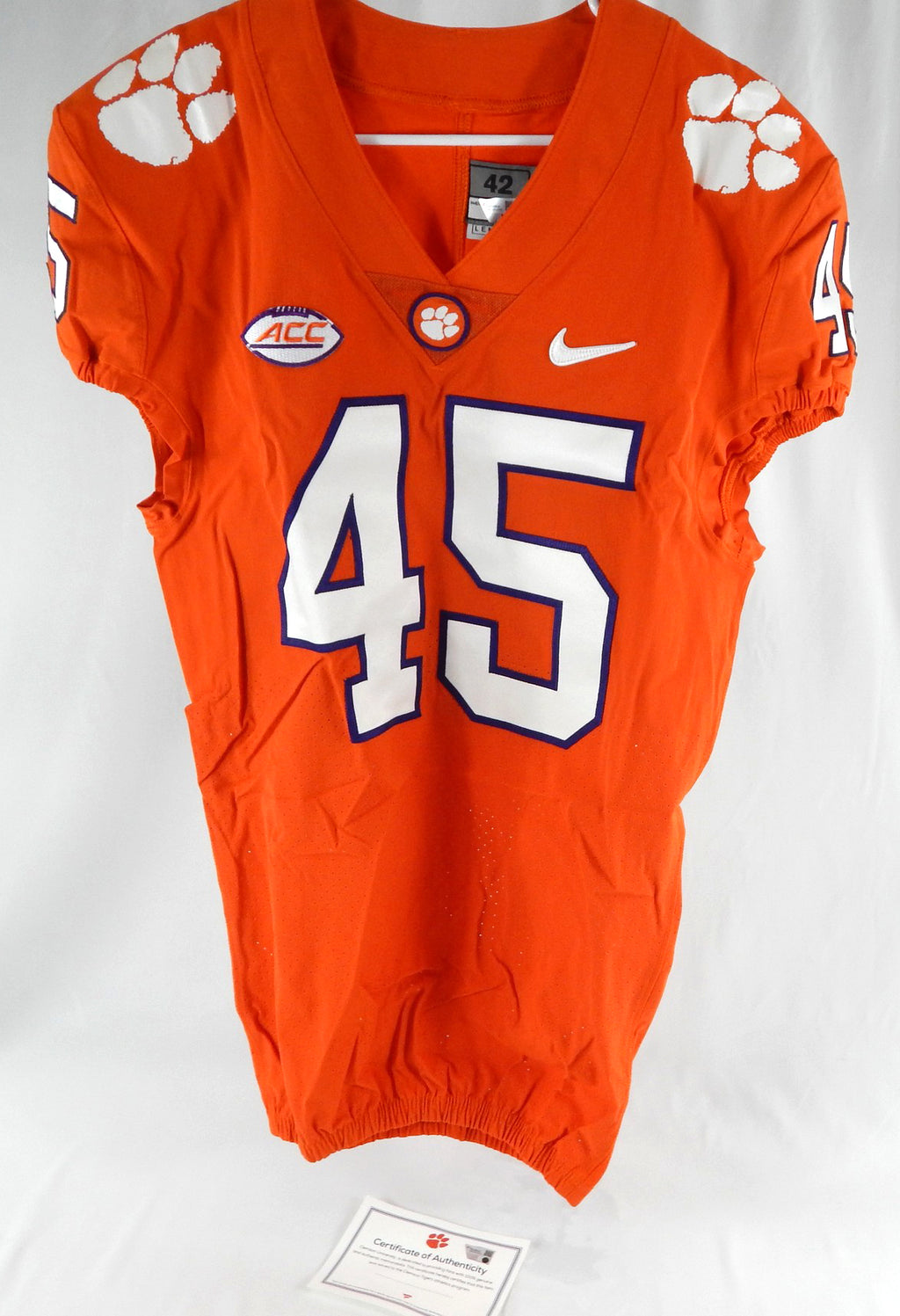 2017-22 Clemson Tigers #45 Game Issued Pos Used Orange Jersey Football NP Rem 3