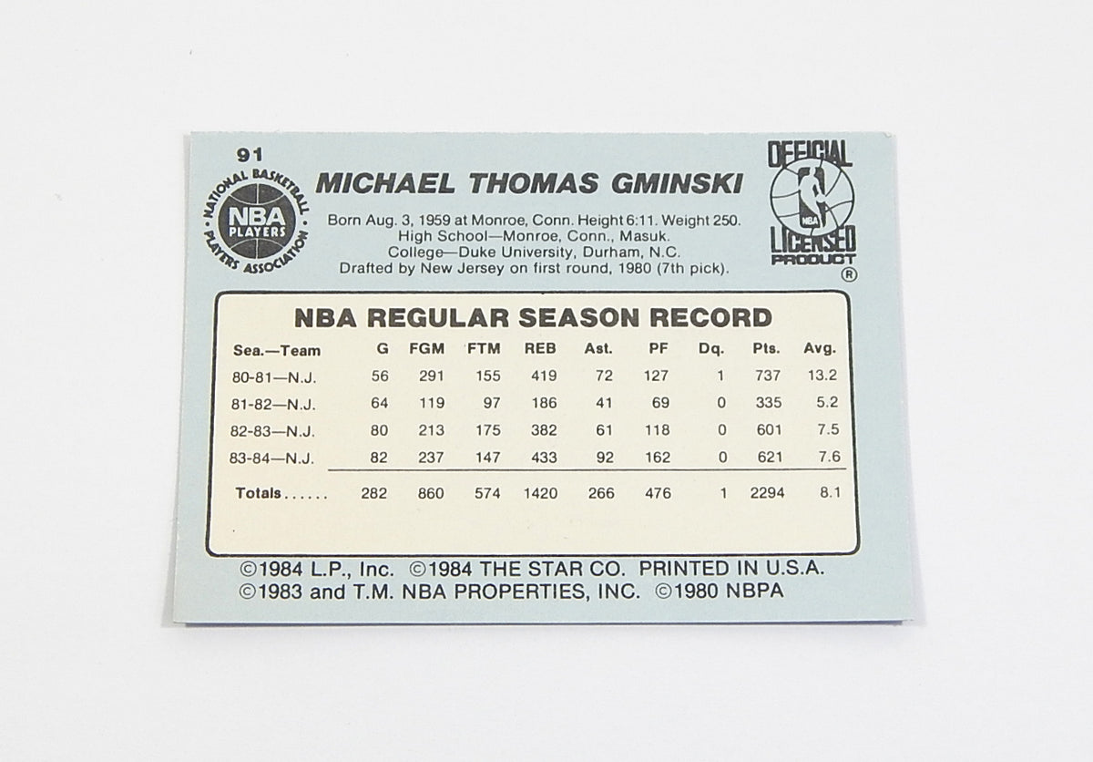 1984-85 Star Co. Mike Gminski #91 Nets Nm/Mt Pic2