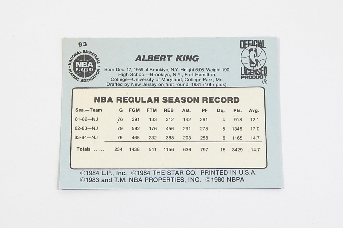 1984-85 Star Co. Albert King #93 Nets Nm/Mt Pic2