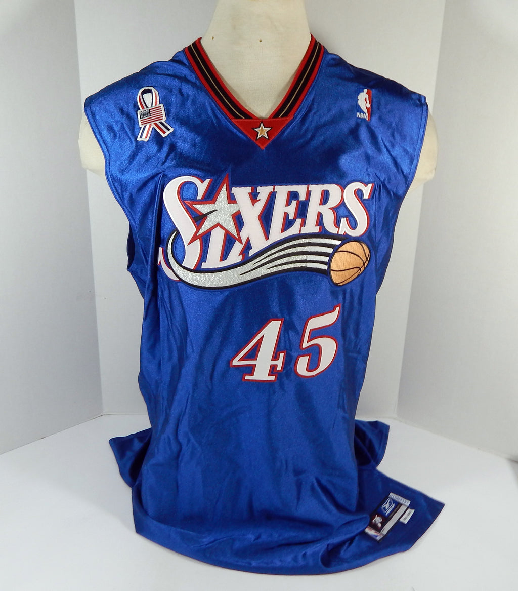 2001-02 Philadelphia 76ers Henderson #45 Game Issued Blue Jersey 911 Patch 50 73 Pic2