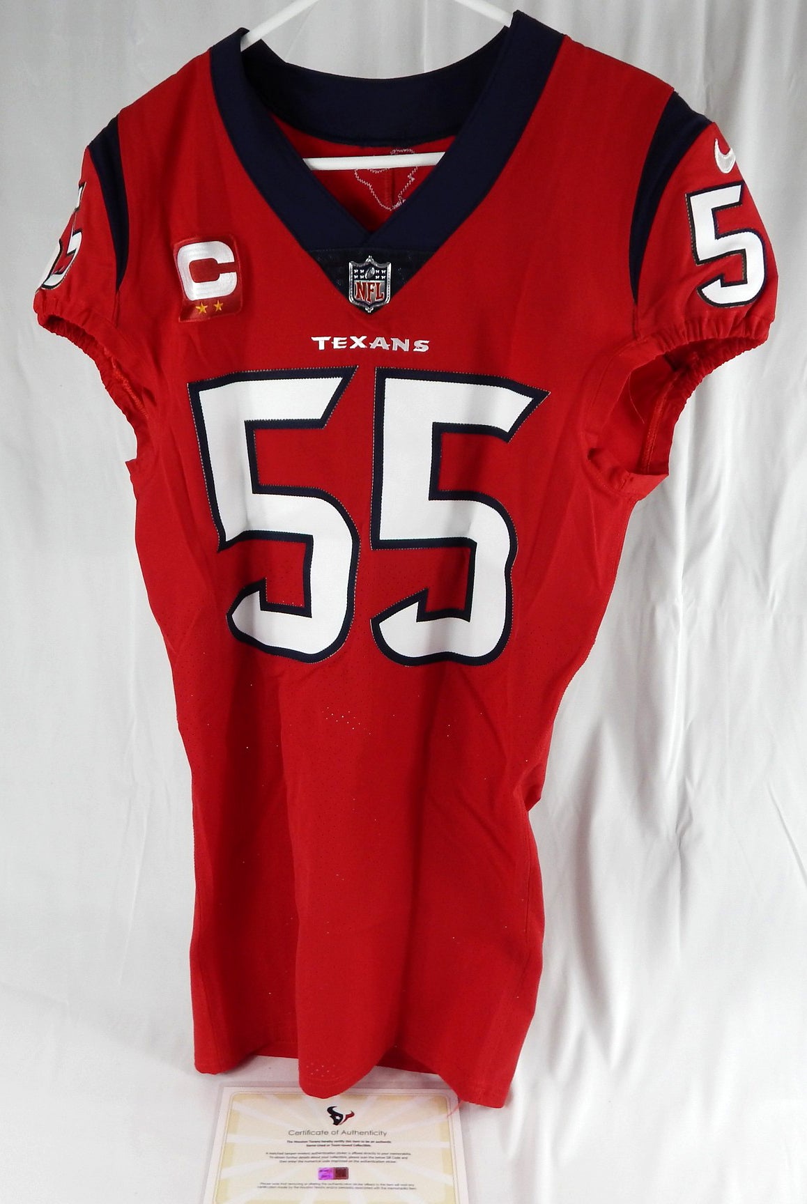 2022 Houston Texans Jerry Hughes #55 Game Issued Red Jersey Captain Patch 40 957