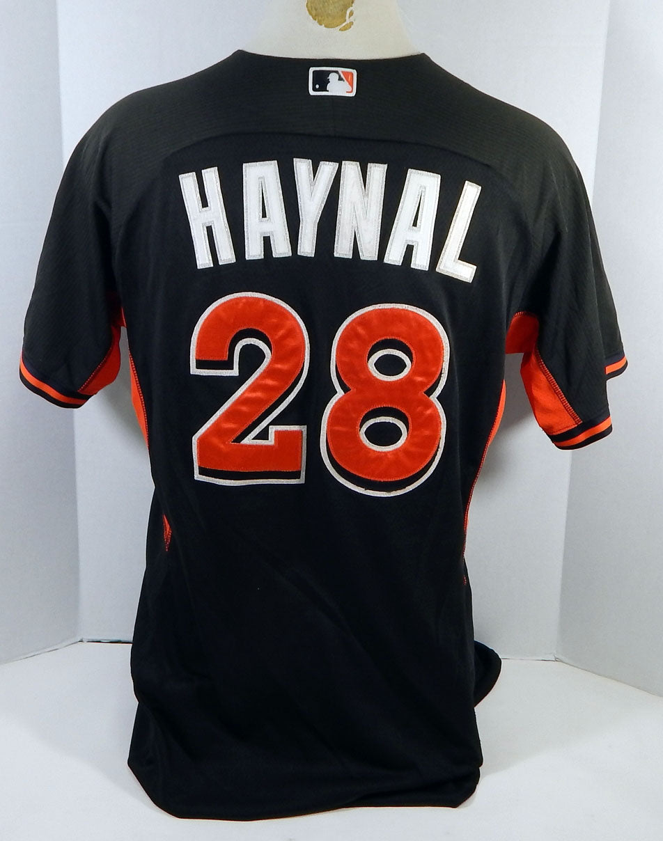 2014-16 Miami Marlins Brad Haynal #28 Game Used Black Jersey Ex ST BP 46 934